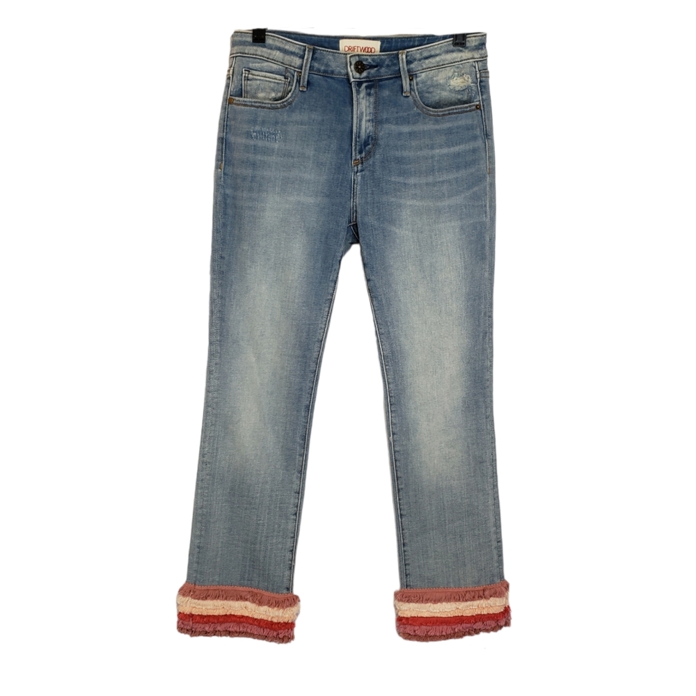 Driftwood Blue Light Wash Festive Fringe  Hem Collette Cropped Jeans Size 26